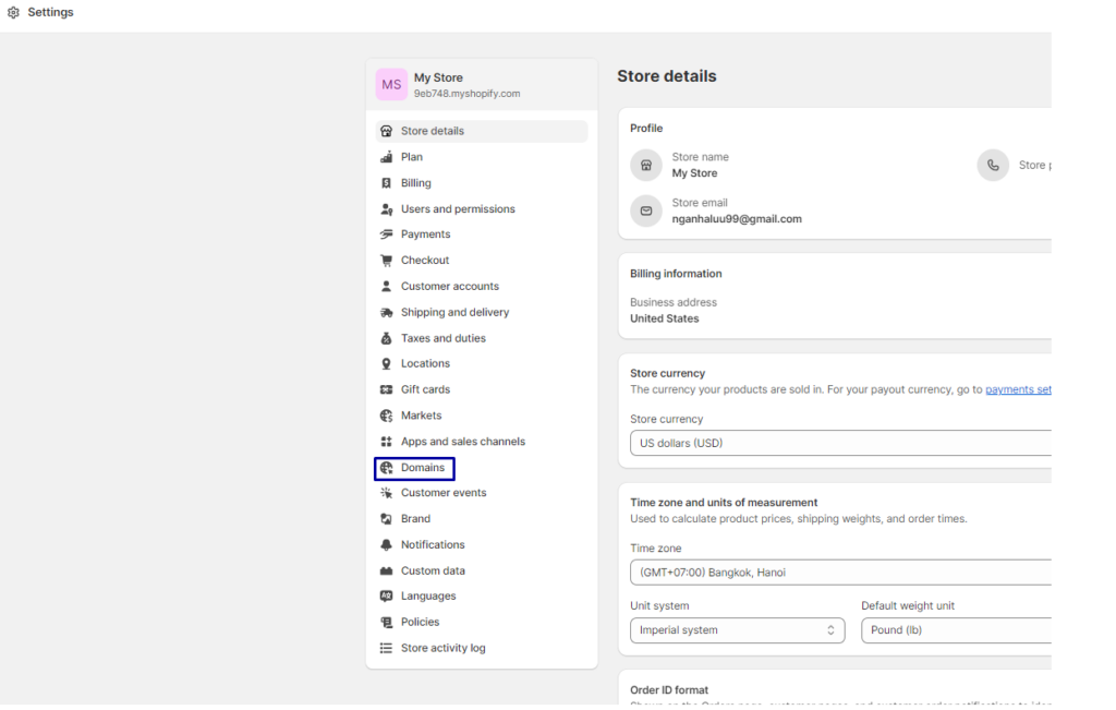 Click Settings > Domains in your Shopify admin.